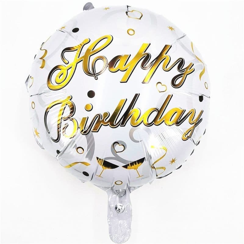 Balon din Folie Metalizata, Flippy, Mini Figurina Rotunda, Model Happy Birthday, Tema Aniversare, 45 cm, Ambalaj Individual
