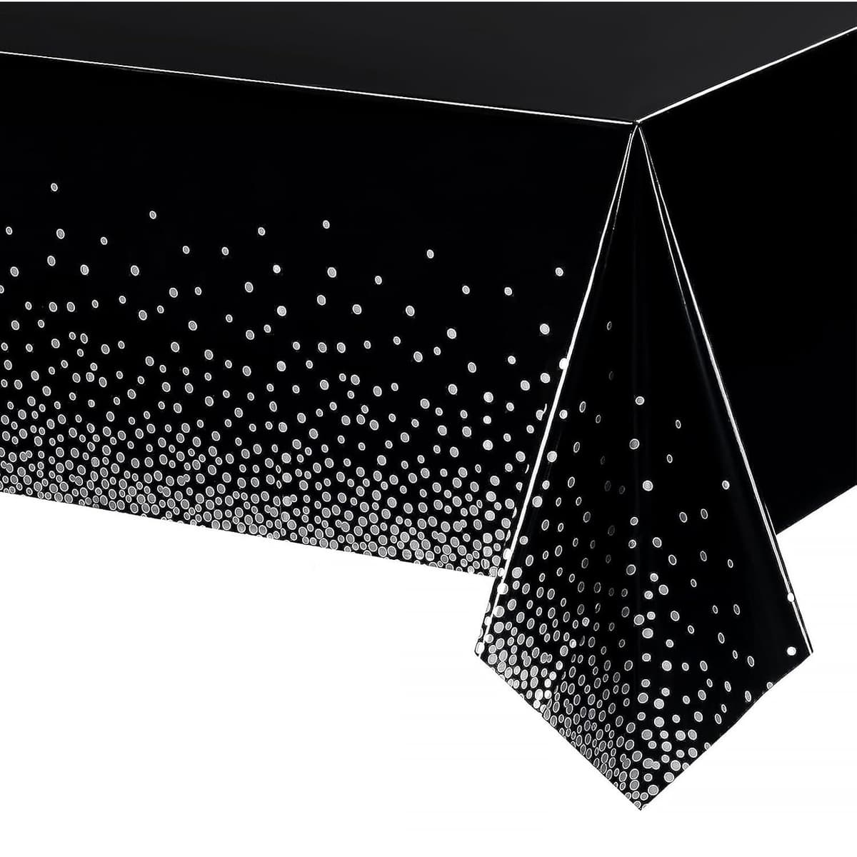Fata de Masa, Flippy, din PEVA, Imprimeu Buline Argintii, 137 x 274 cm, Impermeabila, Fara Pete, Curatare Rapida, Negru