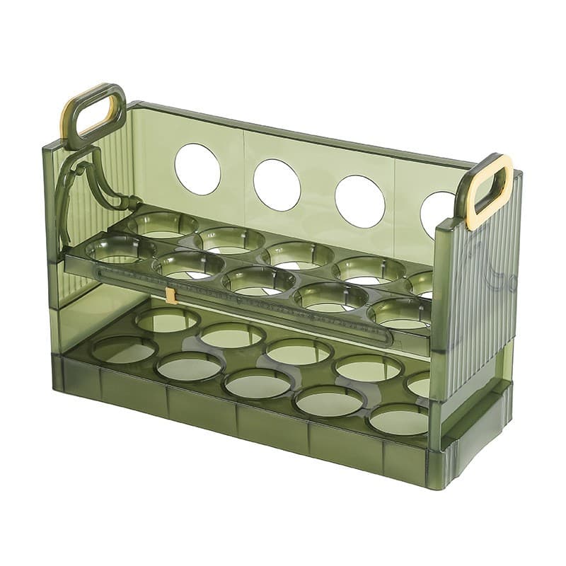 Suport Organizator pentru Oua, Flippy, pentru Frigider, Verde transparent, Capacitate 20 oua, Doua straturi, cu Data de