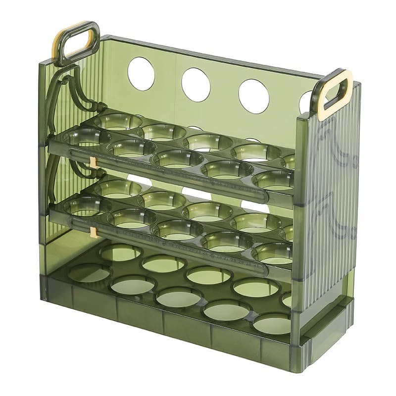 Suport Organizator pentru Oua, Flippy, pentru Frigider, Verde transparent, Capacitate 30 oua, Trei straturi, cu Data de