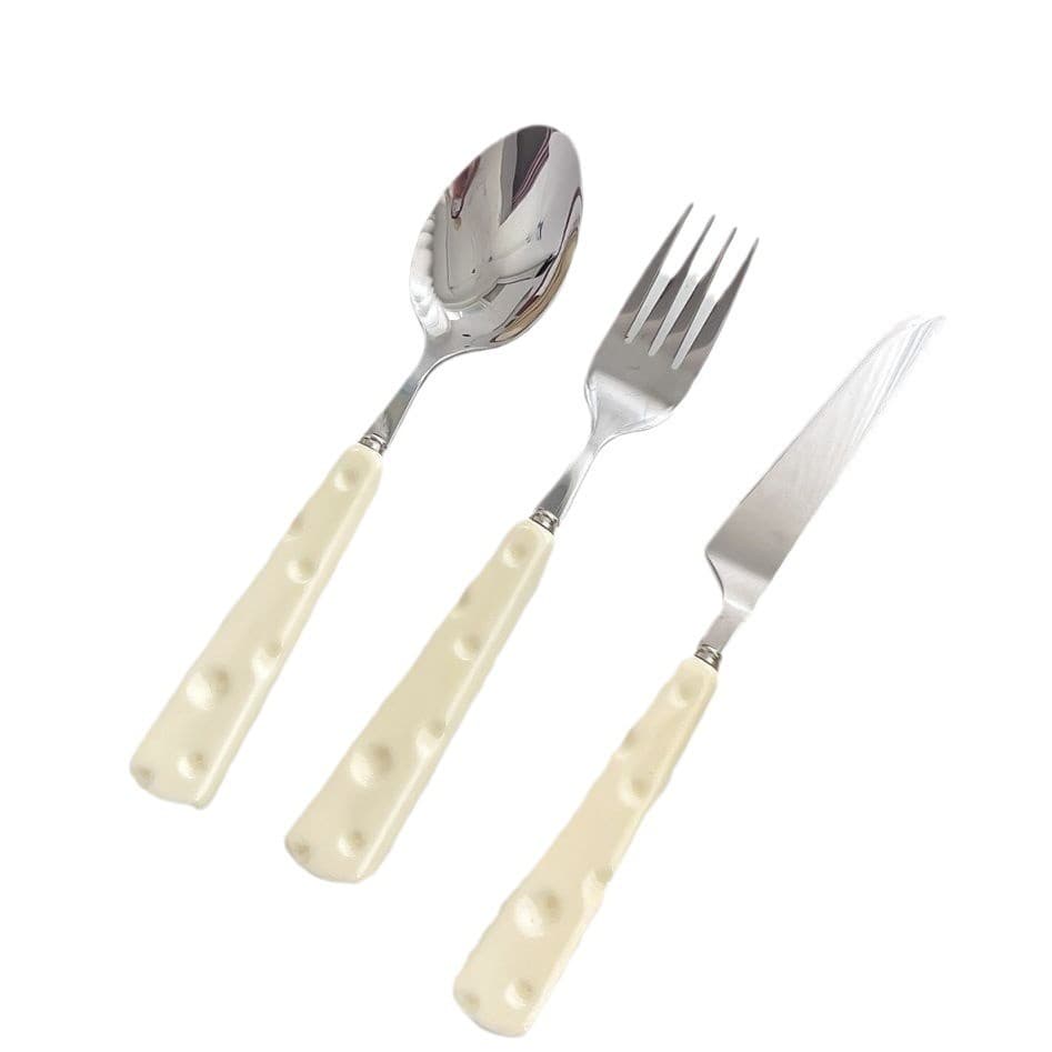 Tacamuri pentru Copii, Flippy, Set 3 Piese, Tacamuri pentru Dejun, Lingura Furculita Cutit, Stil Italian, Manere forma