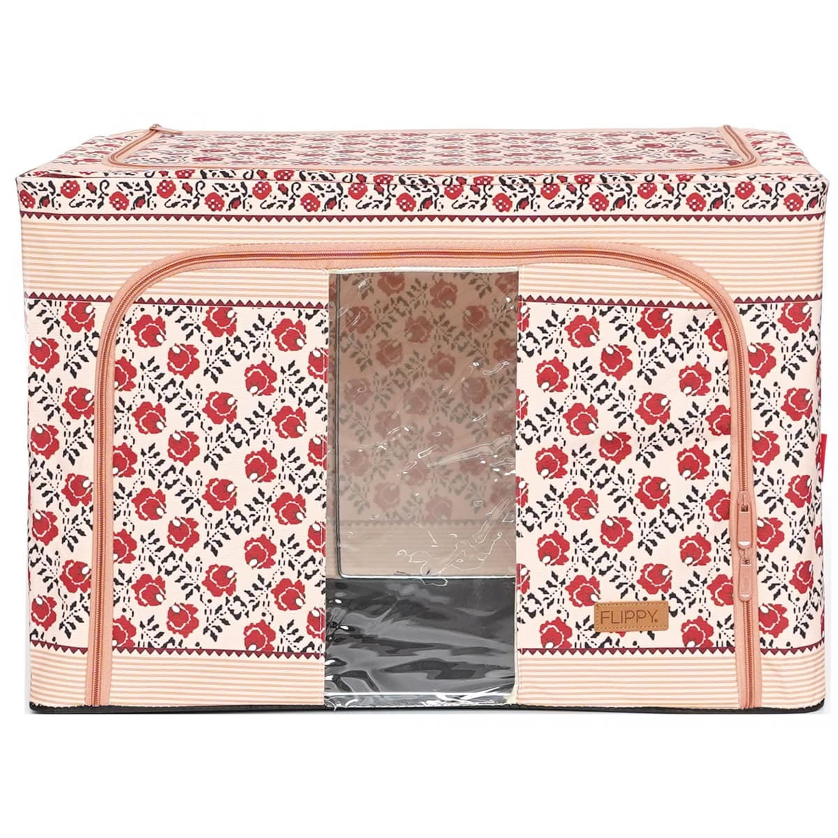 Cutie de Depozitare Pliabila, Flippy,100 L din Bumbac si In, 60X42X40 cm, Fereastra Frontala, 2 Usi de Acces cu Fermoar