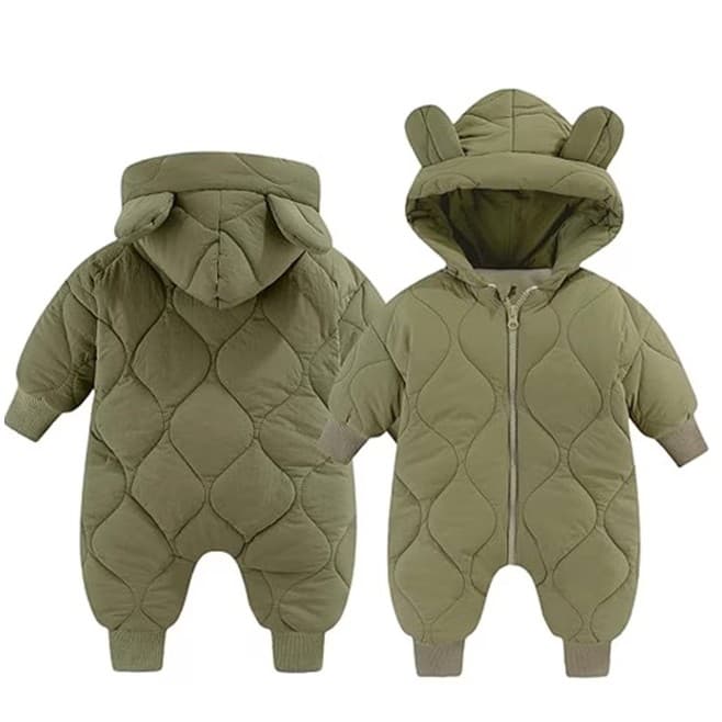 Combinezon de Iarna, Flippy, pentru Bebelusi, din Bumbac, cu Urechi, Mansete Elastice, Unisex, 66 cm, Verde