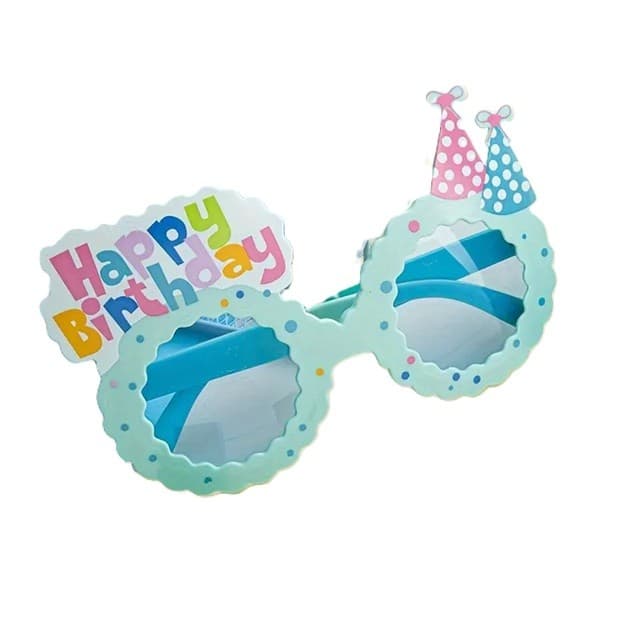 Ochelari Decorativi, Flippy, pentru Petrecere, din ABS, Unisex, Model Happy Birthday, 13.5 x 8.5 cm, Albastru cu Lenile