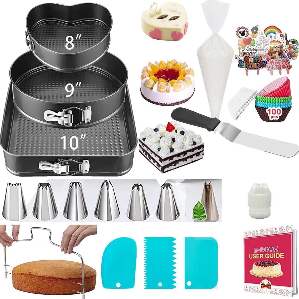 Set de 216 Piese de Copt pentru Prajituri, Flippy, 3 Tavi de Copt, Nivelator, Forme Cupcake, Pos pentru Ornat cu 7 Capete