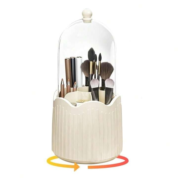 Cutie pentru Depozitarea Pensulelor de Machiaj, Flippy, Rotativa, Plastic, 36 cm x 13 cm, Bej