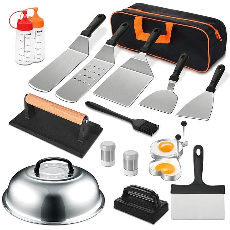 Ustensile pentru Gratar, Flippy, Set din 17 Ustensile pentru Gratar cu Preparare de tip Plita, Ustensile din Otel Inoxidabil