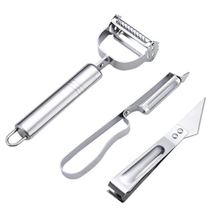 Accesorii de Curatat Decojit Fructe Legume, Flippy, Set 3 Piese, Feliator Cutit Decojitor, Legume si Fructe, din Otel