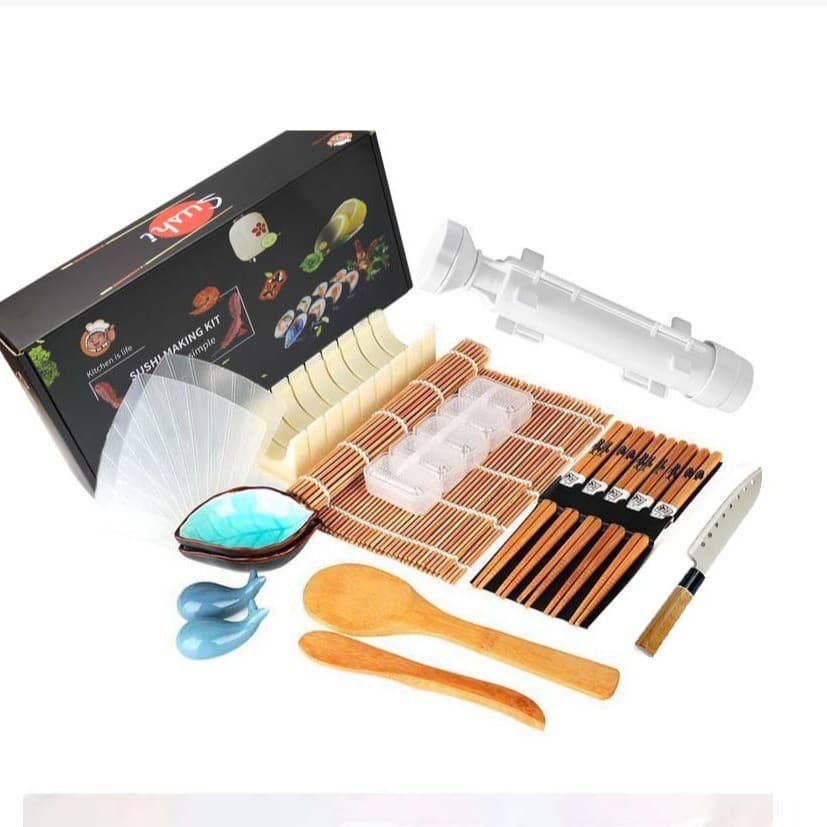 Set Ustensile pentru Sushi, Flippy, Set din 19 Accesorii pentru Sushi, Set pentru Sushi HOME MADE, Cutit Inclus, Forme