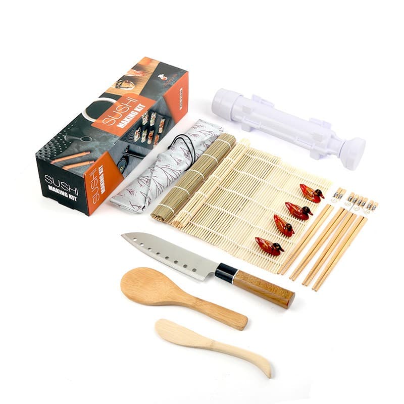 Set Ustensile pentru Sushi, Flippy, Set din 15 Accesorii pentru Sushi, Set pentru Sushi HOME MADE, Cutit Inclus, Forme