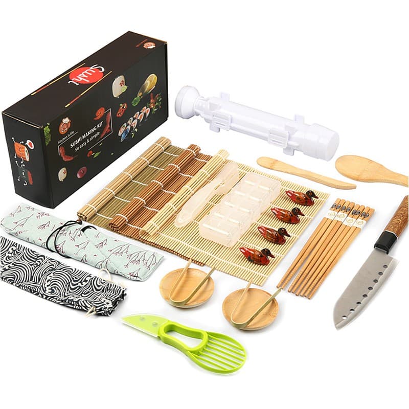 Set Ustensile pentru Sushi, Flippy, Set din 24 Accesorii pentru Sushi, Set pentru Sushi HOME MADE, Cutit Inclus, Forme