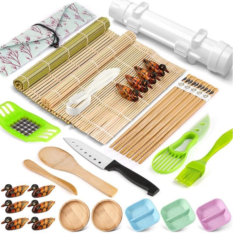 Set Ustensile pentru Sushi, Flippy, Set din 31 Accesorii pentru Sushi, Set pentru Sushi HOME MADE, Cutit Inclus, Forme