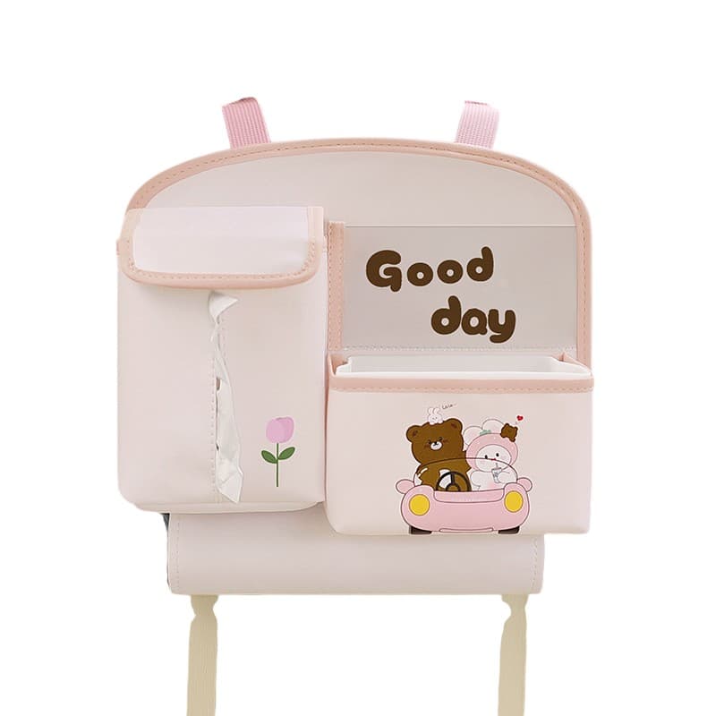Geanta Multifunctionala de Depozitare, Flippy, pentru Bancheta din Spate a Masinii, Animat, Model Ursuleti, Scris Good Day
