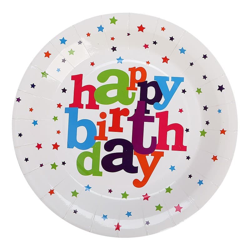 Set 6 Farfurii de Unica Folosinta, Flippy, Colectia Happy Birthday, 23 cm, din Carton Laminat, Multicolor