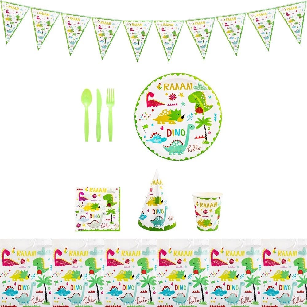 Set 9 Accesorii de Masa, Flippy, Colectia Dino Park, 82 Piese, din Carton/Plastic/Hartie, Multicolor