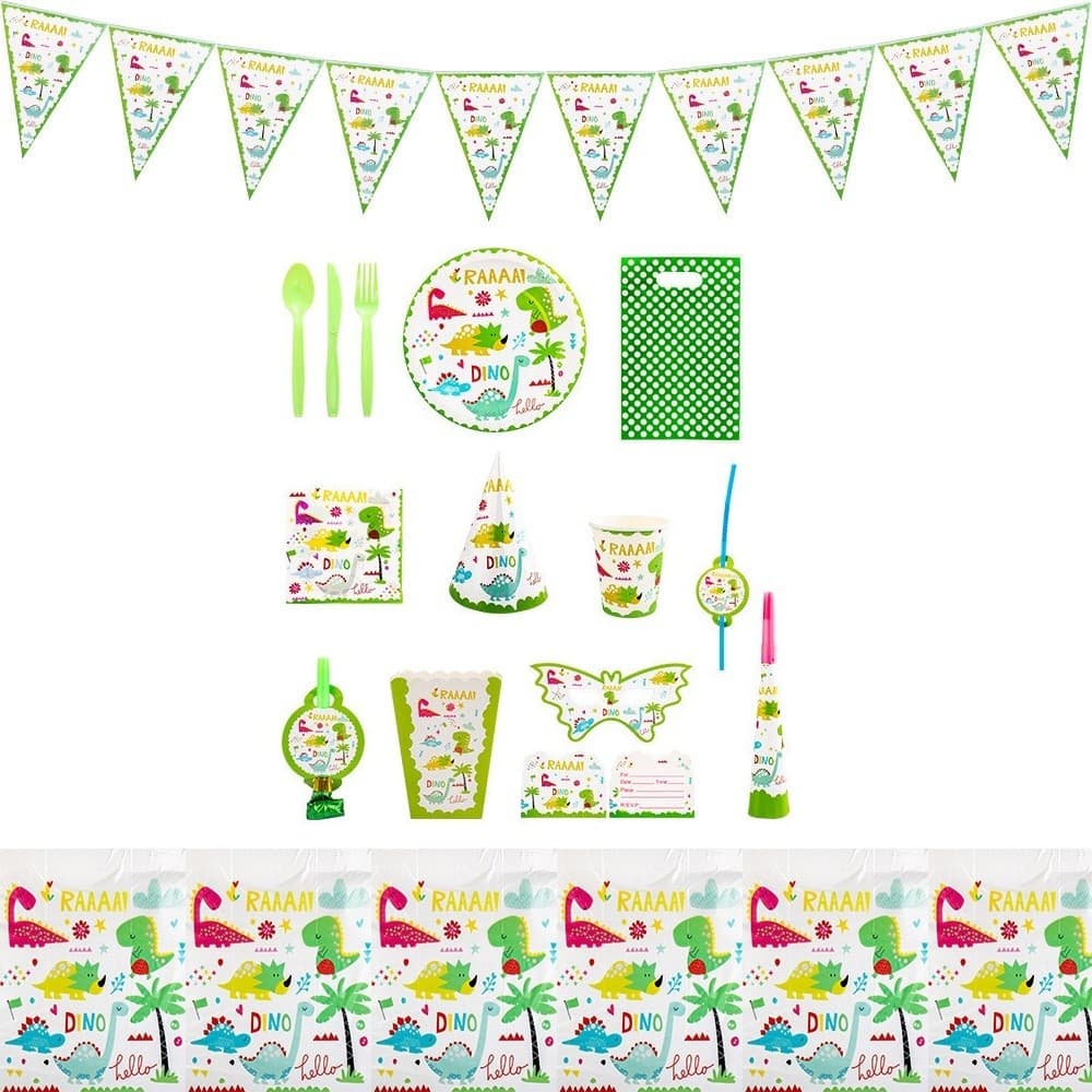 Set 16 Accesorii de Masa, Flippy, Colectia Dino Park, 136 Piese, din Carton/Plastic/Hartie, Multicolor