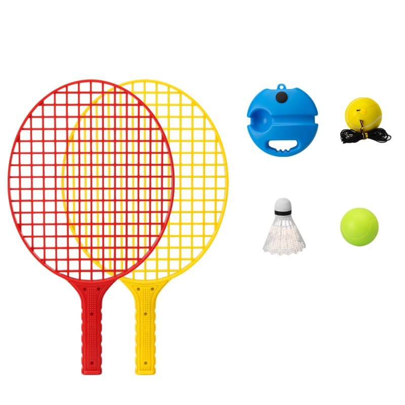 Set Badminton pentru Copii, Flippy, Doua Palete, Fluturas, 2 Mingi, Minge cu Elastic pentru Antrenament, Suport de Prindere