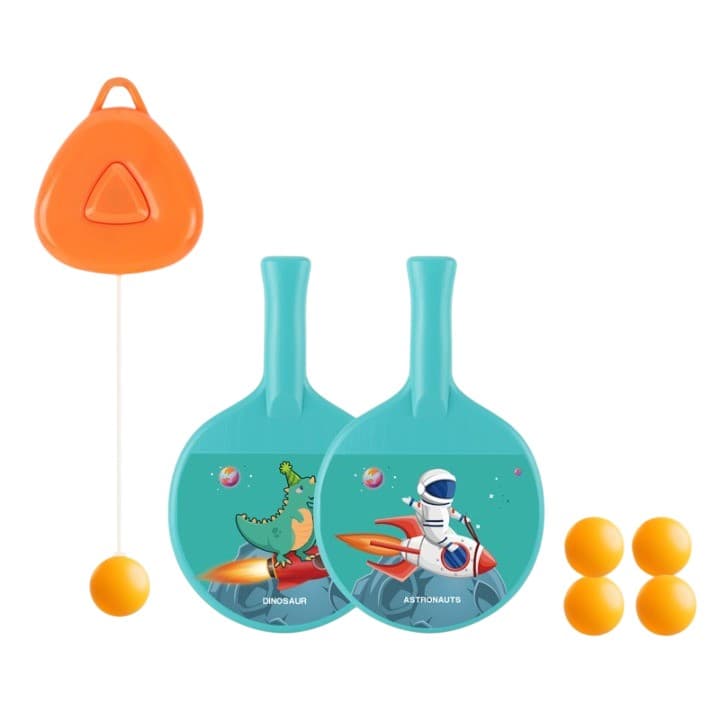 Set 2 Palete de Tenis de Masa, Flippy, pentru Copii, Design Animat, Tematica Astronauti, Accesoriu de Agatat Inclus si 4