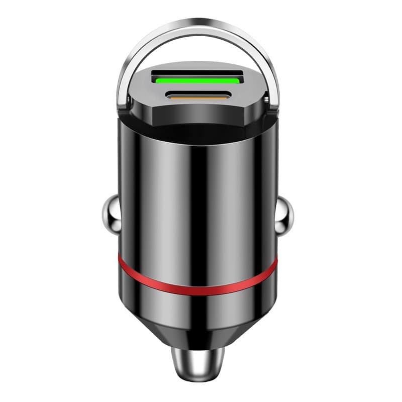 Adaptor Auto 2 in 1, Flippy, din Aliaj, Port TYPE-C, PORT USB, 100 W, Inel Metalic de Tragere, practic Invizibil, Incarcare