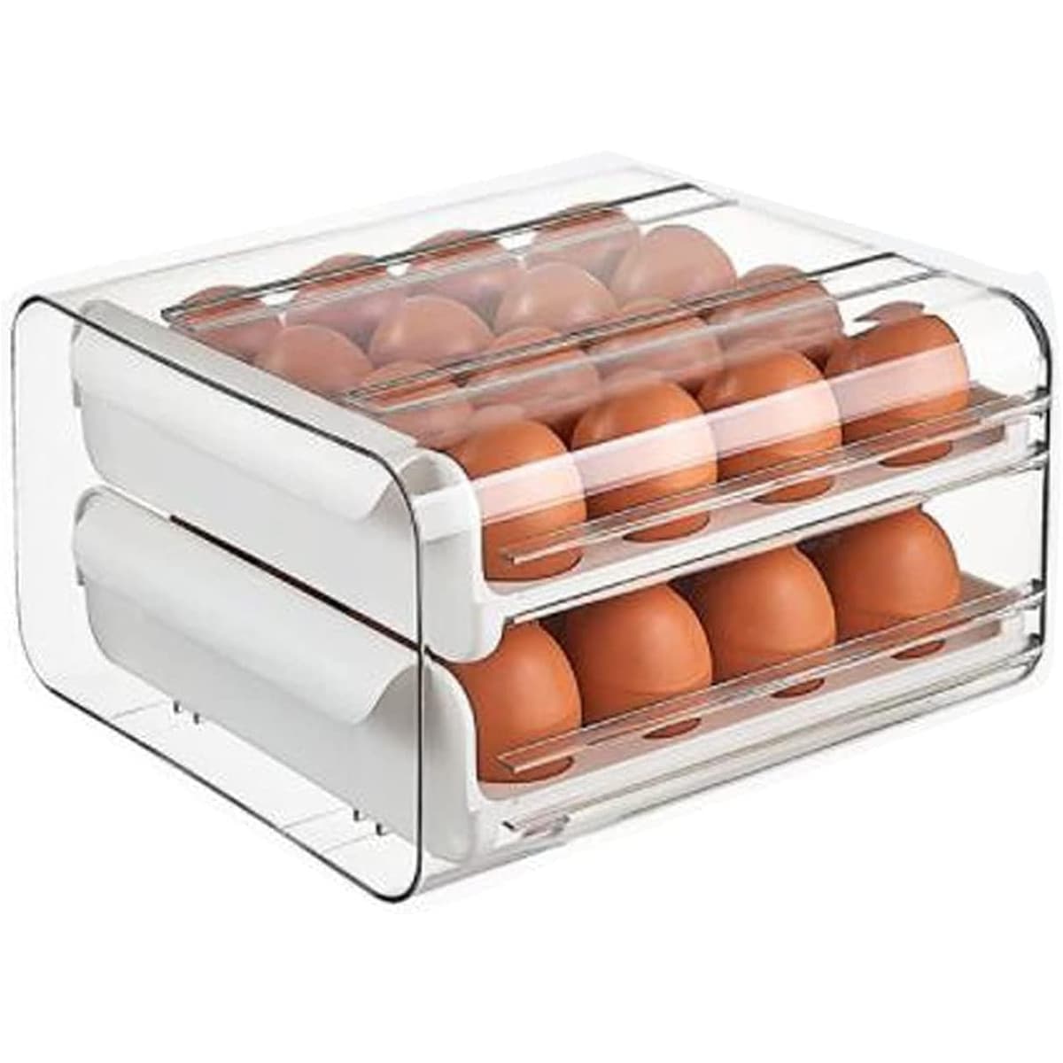 Suport pentru Oua, Flippy, Strat Dublu, Capacitate 32 de Oua, 23.5x21.5 cm, din Plastic, Alb