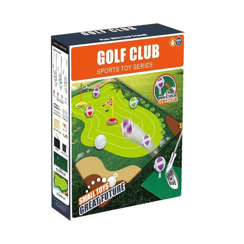 Set de Golf, Flippy, Interactiune Parinte-Copil, Covor de Golf, 140 x 98 cm, 4 Mingii cu Scai, 3 Crose Reglabile, Model B