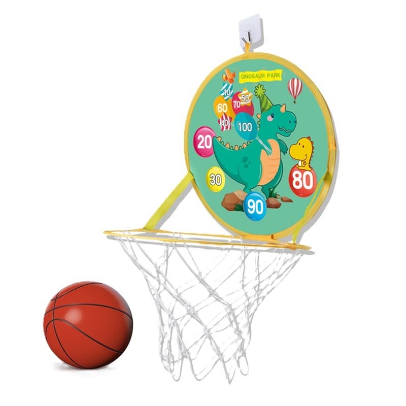 Jucarie Interactiva, Flippy, 2 in 1, Cos de Basket si Tinta de Darts, Minge 16 cm, Pompa, 8 Mingii cu Scai, Model Dragon