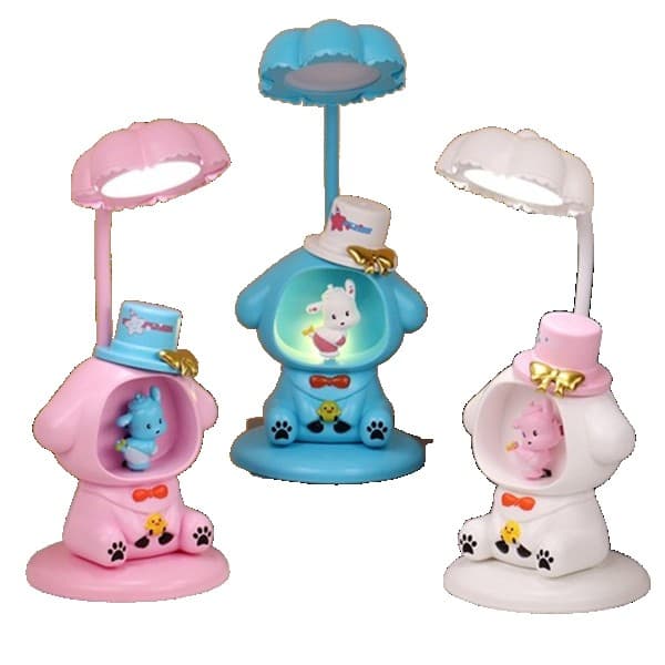 Lampa de Veghe, Flippy, cu Ascutitoare de Creioane, 2 Functii de Lumina, de Birou si de Veghe, Model Catelus, Incarcare USB
