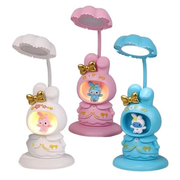 Lampa de Veghe, Flippy, cu Ascutitoare de Creioane, 2 Functii de Lumina, de Birou si de Veghe, Model Iepuras, Incarcare USB