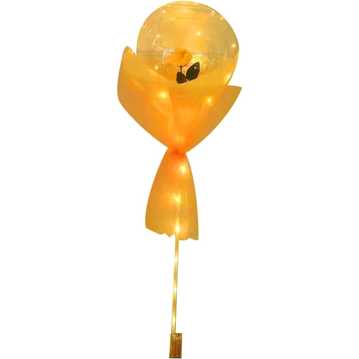 Set Buchet Decorativ, Flippy, Trandafir in Balon cu Lumini Led, Diametru 35 cm, 2 x Baterii AA (neincluse), Sampanie