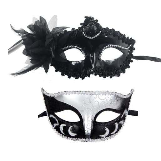 Set 2 Masti de Cuplu, Flippy, pentru Carnaval, Bal Mascat, Marime Universala, Model Floare Laterala si Margele, Model Clasic