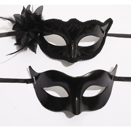 Set 2 Masti de Cuplu, Flippy, pentru Carnaval, Bal Mascat, Marime Universala, Model Floare Laterala si Margele, Model Clasic
