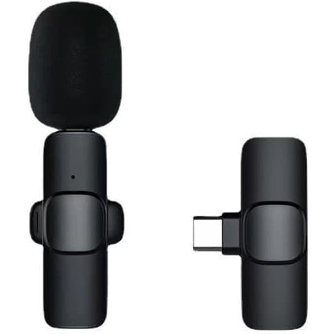 Microfon Lavalieră Wireless, Flippy, Bluetooth 5.0, 1 Microfon + 1 Receptor Tip C, Autonomie 1-3h, 70 dB, Baterie 50 mAh, Negru
