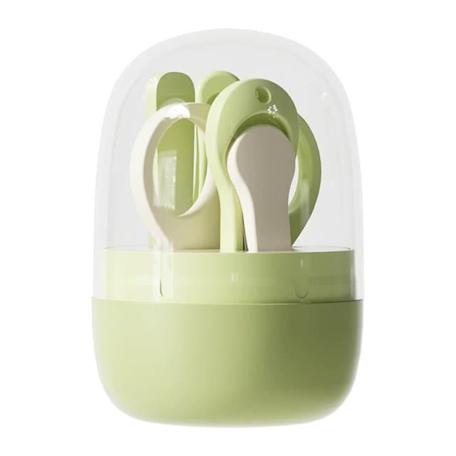 Set 4in1 de Ingrijire Unghii pentru Bebelusi, Flippy, Cutie de Depozitare Tip Borcan, 0-6 Ani, 10 x 7 x 6 cm, Verde