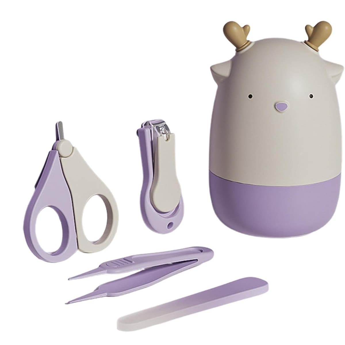 Set 4in1 de Ingrijire Unghii pentru Bebelusi, Flippy, Cutie de Depozitare Tip Cerb, 0-6 Ani, 11 x 6 x 11 cm, Mov