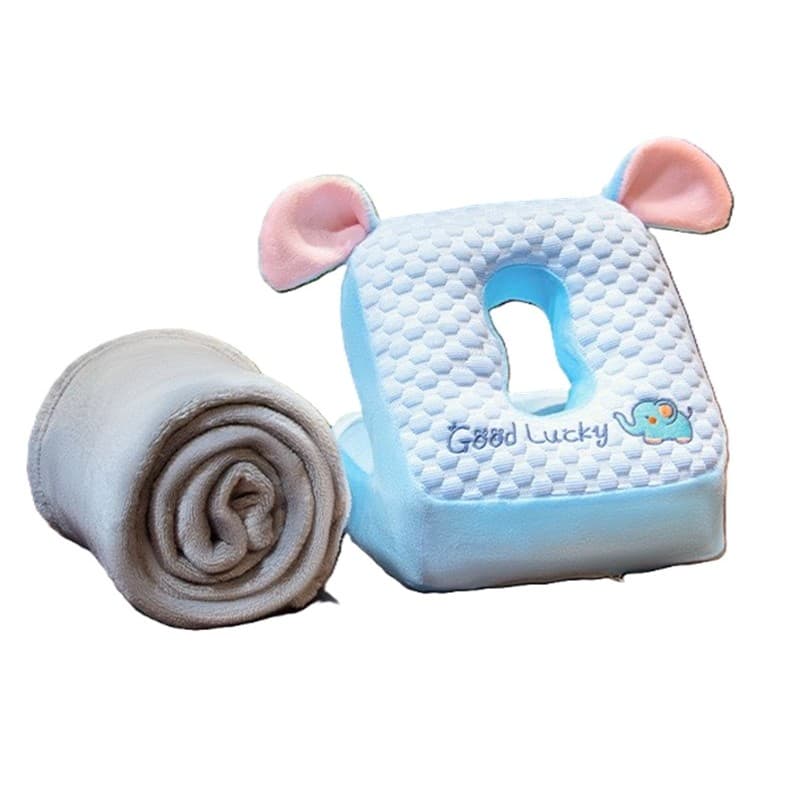 Set 2in1 Patura Microfibra si Perna din Spuma, Flippy, pentru Birou, Calatorii, Pauze, Model Elefant, Microfibra, 1x1.7 m
