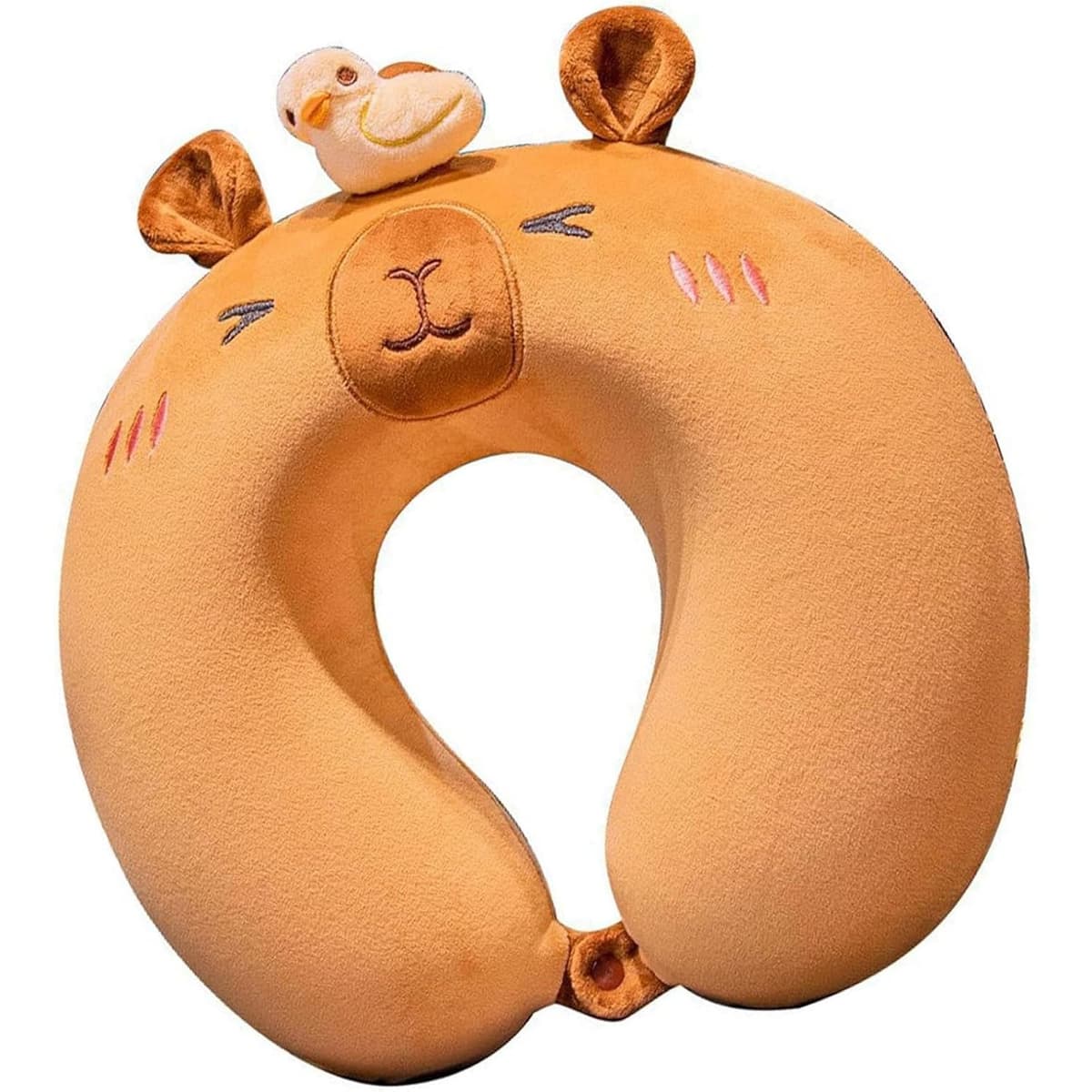 Perna de Calatorie in Forma de U, Flippy, Pentru Gat si Cap, Umplutura din Spuma cu Memorie, 30x30 cm, Model Capybara