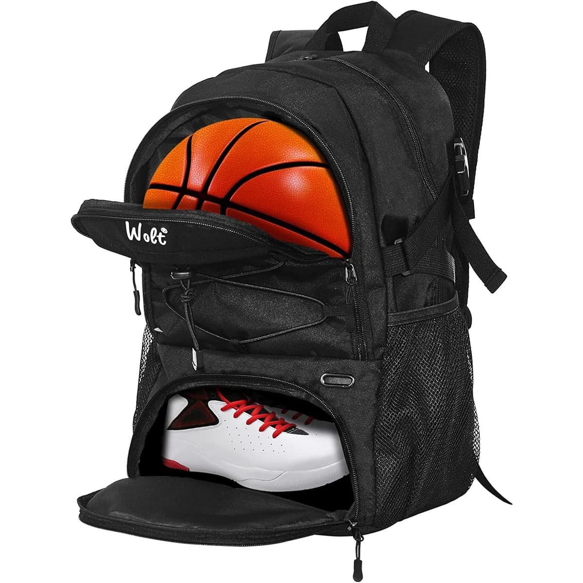 Rucsac de Baschet Multifunctional, Flippy, pentru Calatorie, Sport, Scoala, cu Compartiment pentru Pantofi si Minge, 32 Litri, 45x32x22 cm, Negru