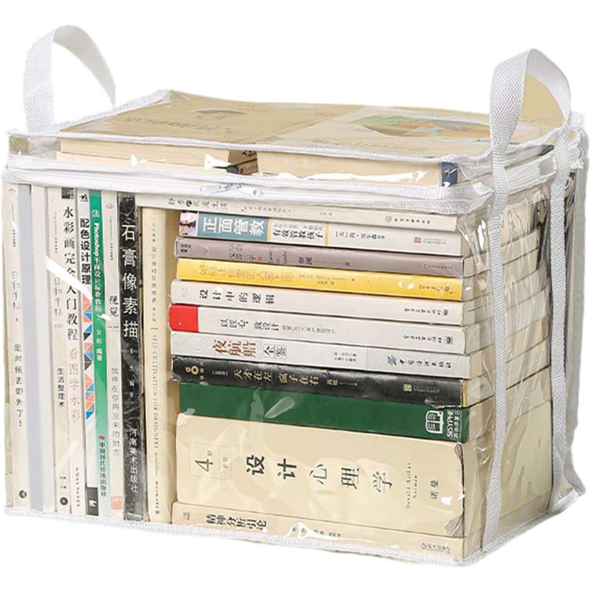 Cutie de Depozitare, Flippy, din PVC+Textil, Rezistenta la Apa, Geanta pentru Carti, 23x17x28 cm, Transparent-Alb