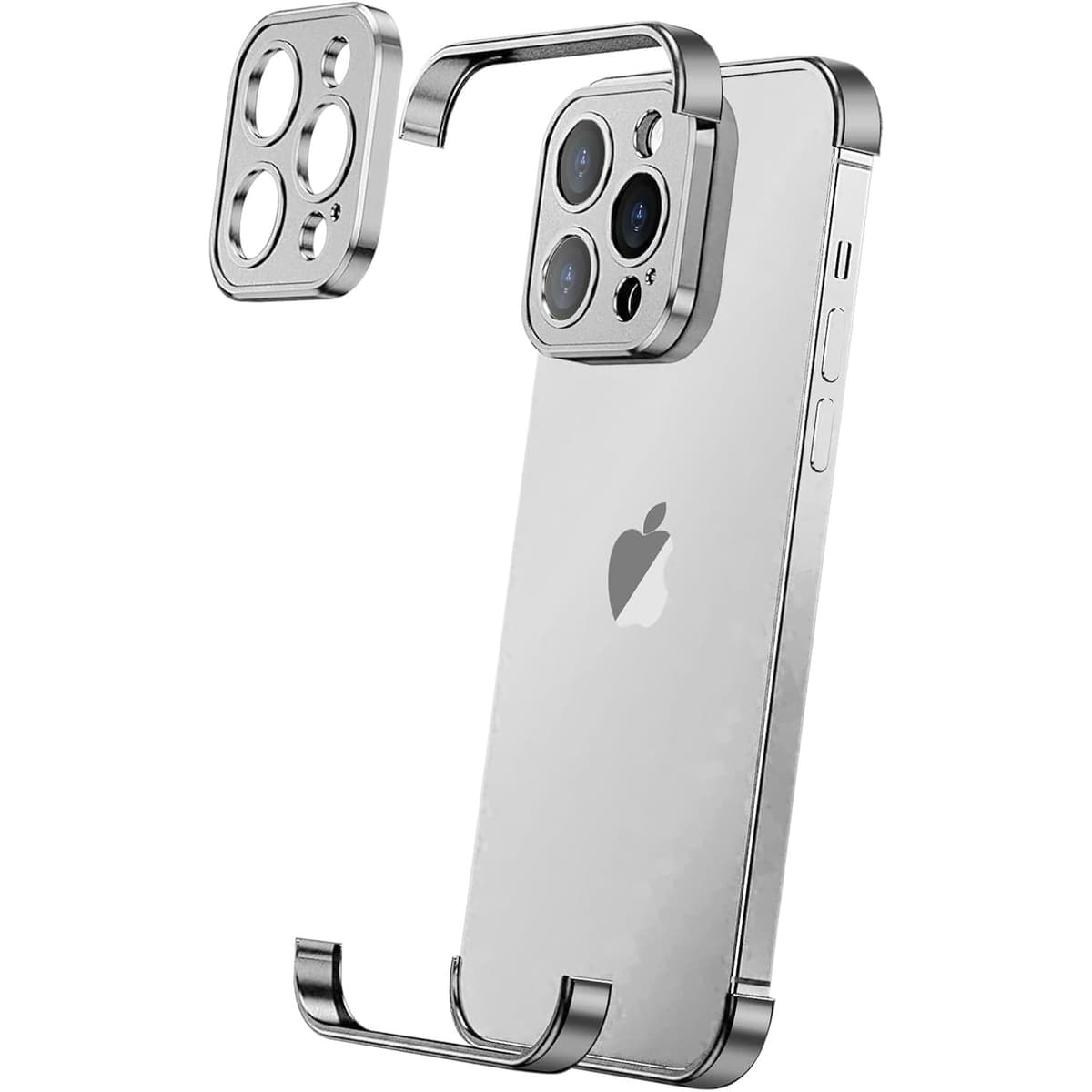 Husa Metalica Edgeless Compatibila cu iPhone 16, Flippy, Protectie pentru Colturi si Camera, Aliaj Aluminiu, Antisoc, Antizgariere, Argintiu Titan