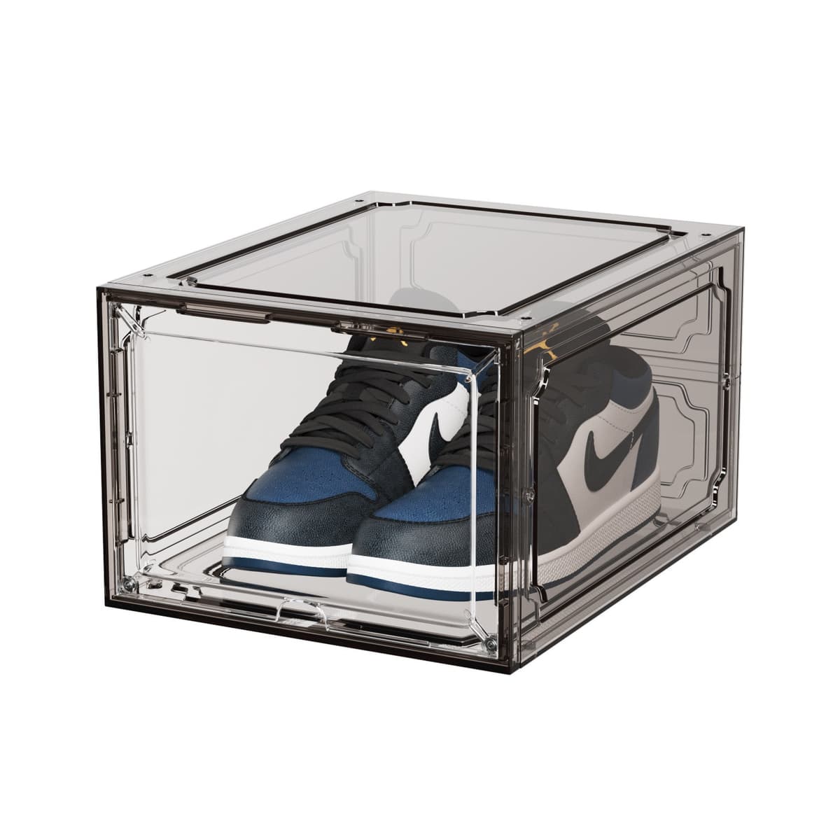 Organizator de Pantofi, Flippy, din PP+ABS, Usa Frontala Magnetica, Rezistenta la Praf, Anti-Oxidare, Utilizare Multipla, 36 x 28 x 21 cm, Gri Transparent