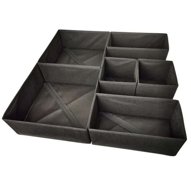 Organizator pentru Sertar, Flippy, 3 Marimi, pentru Lenjerie, Tricouri, Sosete, 6 Piese, Pliabil, Stivuibil, din Tesatura