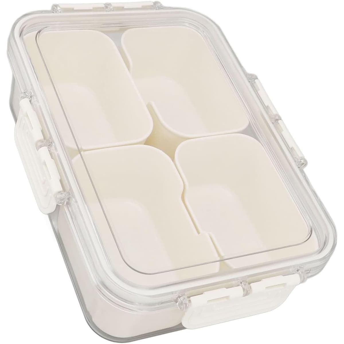 Cutie Alimentara Multifunctionala, Flippy, pentru Condimente, Gustari, Inchidere Etans, cu Capac si Maner, 4 Compartimente