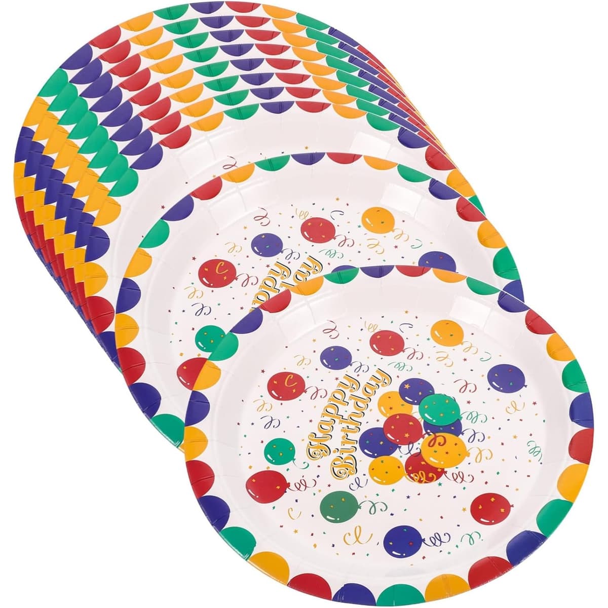 Set 10 Farfurii de Unica Folosinta, Flippy, din Carton, 23 cm, Model Happy Birthday, Multicolor