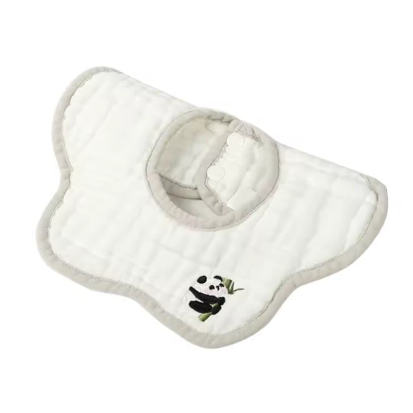 Baveta Tip Floare, Flippy, din Bumbac, pentru Copii 0-12 Luni, Rezistenta la apa, 8 Straturi, Model Tricotat cu Panda, 26 x