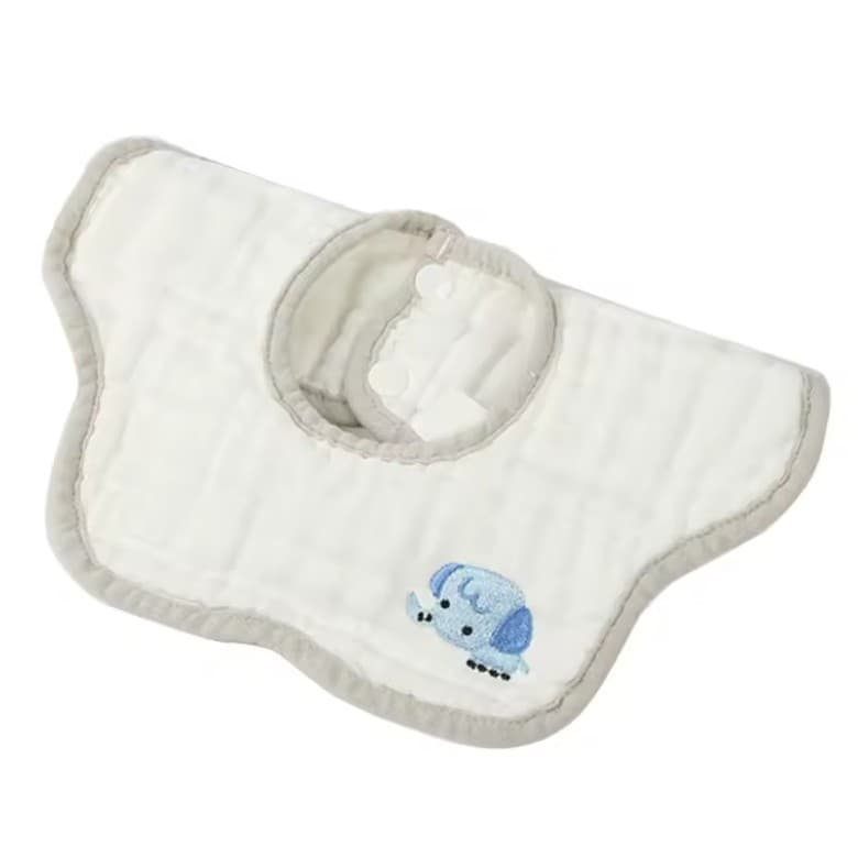 Baveta Tip Floare, Flippy, din Bumbac, pentru Copii 0-12 Luni, Rezistenta la apa, 8 Straturi, Model Tricotat cu Elefantel