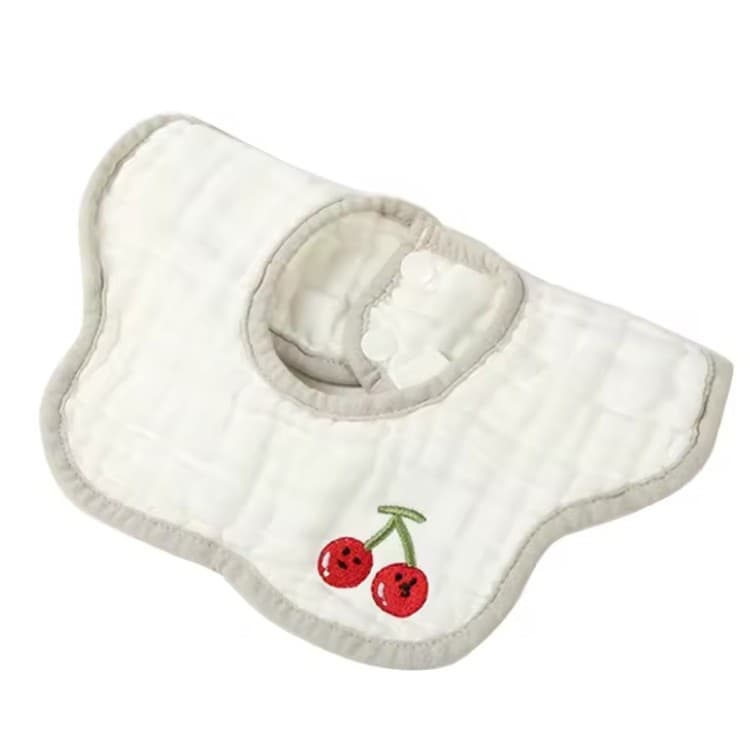 Baveta Tip Floare, Flippy, din Bumbac, pentru Copii 0-12 Luni, Rezistenta la apa, 8 Straturi, Model Tricotat cu Cirese, 26 x