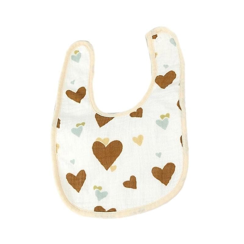 Baveta in Forma de U, Flippy, din Bumbac, pentru Copii 0-12 Luni, Rezistenta la Apa, cu Capse, Model cu Inimioare, 21x30 cm