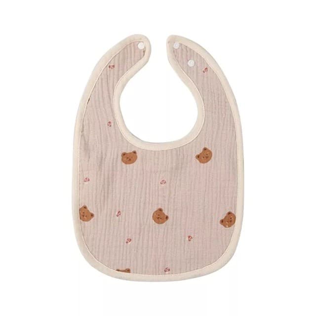 Baveta in Forma de U, Flippy, din Bumbac, pentru Copii 0-12 Luni, Rezistenta la Apa, cu Capse, Model cu Ursuleti, 21x30 cm