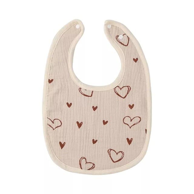Baveta in Forma de U, Flippy, din Bumbac, pentru Copii 0-12 Luni, Rezistenta la Apa, cu Capse, Model cu Inimoare, 21x30 cm