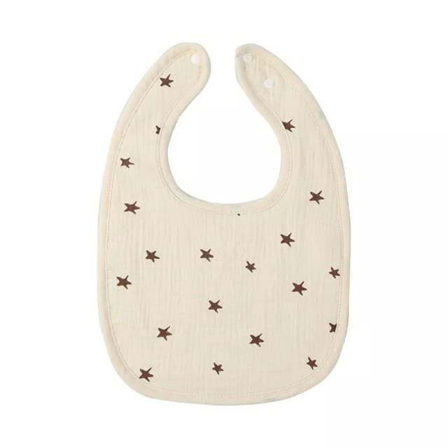 Baveta in Forma de U, Flippy, din Bumbac, pentru Copii 0-12 Luni, Rezistenta la Apa, cu Capse, Model cu Stelute, 21x30 cm